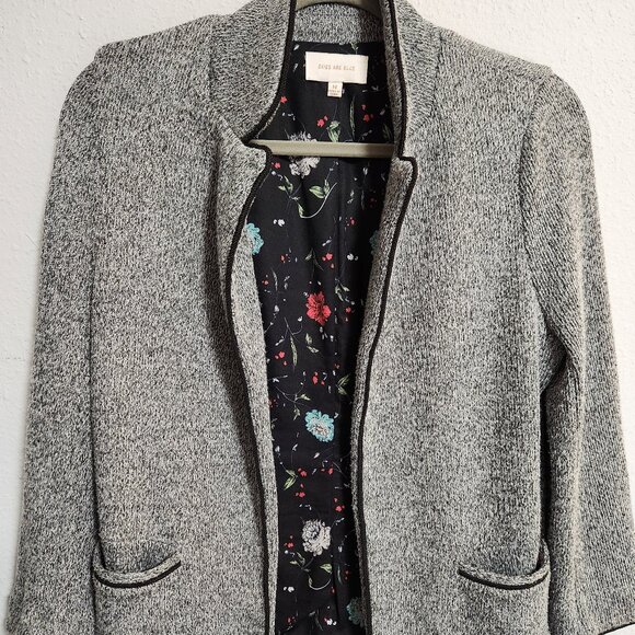 Skies Are Blue Alanna Textured Knit Blazer Heather Grey Black Floral Lining Medi - Picture 1 of 9